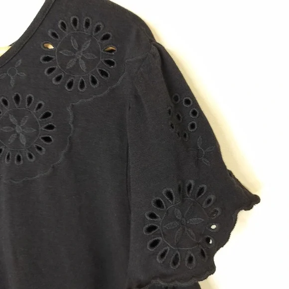 Laurie Felt Top Floral Embroidered Cap Sleeve Tee Black Stretch - Picture 5 of 11